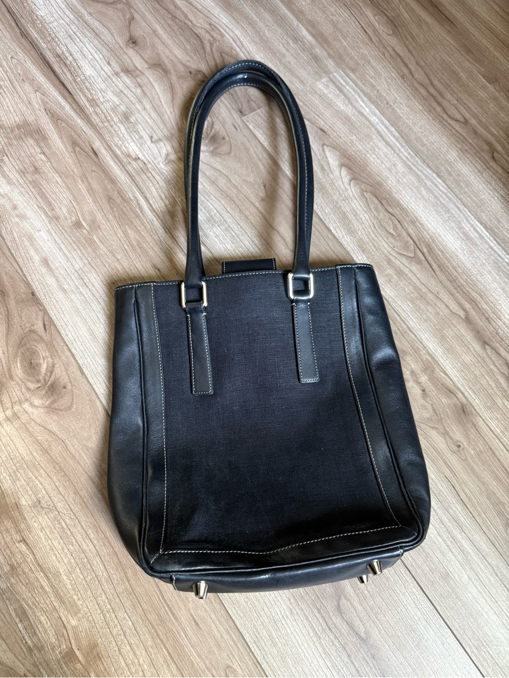 COACH vintage Black leather and Canvas Tote Bag with Top Handles